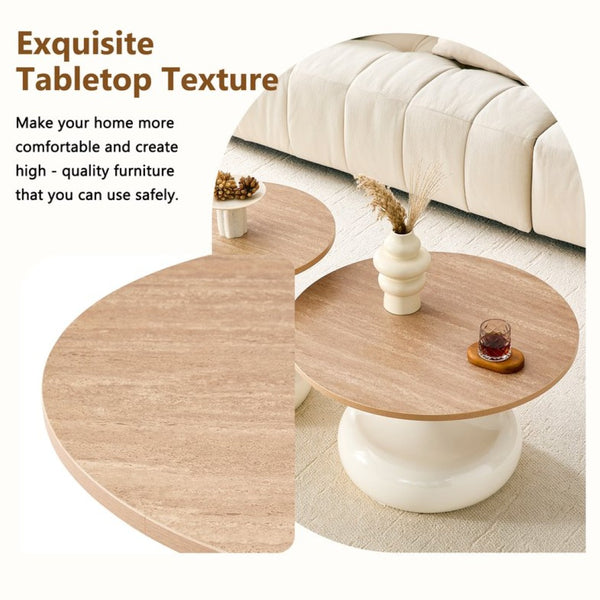 English Elm Affordable Gourd Shaped Nesting Coffee Table Set with MDF Top and Gold Accent Base Off White, Wood W1151P458847
