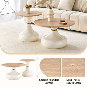English Elm Affordable Gourd Shaped Nesting Coffee Table Set with MDF Top and Gold Accent Base Off White, Wood W1151P458847