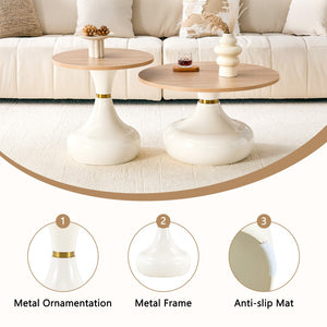 English Elm Affordable Gourd Shaped Nesting Coffee Table Set with MDF Top and Gold Accent Base Off White, Wood W1151P458847