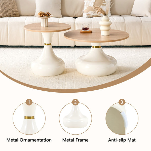 English Elm Affordable Gourd Shaped Nesting Coffee Table Set with MDF Top and Gold Accent Base Off White, Wood W1151P458847