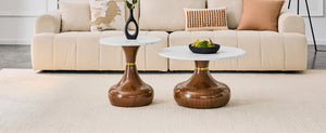 English Elm Affordable Gourd Shaped Nesting Coffee Table Set with MDF Top and Gold Accent Base Walnut, White W1151P458848