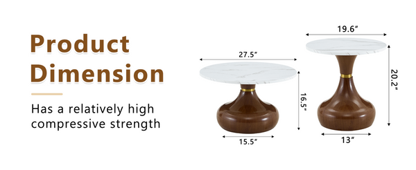 English Elm Affordable Gourd Shaped Nesting Coffee Table Set with MDF Top and Gold Accent Base Walnut, White W1151P458848