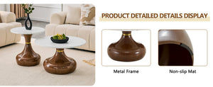 English Elm Affordable Gourd Shaped Nesting Coffee Table Set with MDF Top and Gold Accent Base Walnut, White W1151P458848