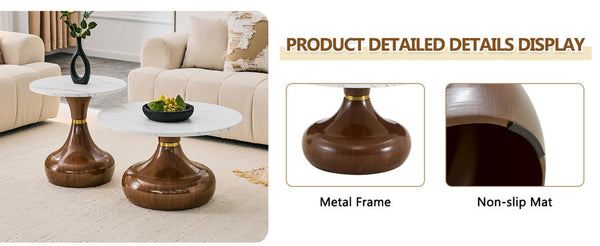 English Elm Affordable Gourd Shaped Nesting Coffee Table Set with MDF Top and Gold Accent Base Walnut, White W1151P458848