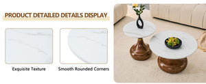 English Elm Affordable Gourd Shaped Nesting Coffee Table Set with MDF Top and Gold Accent Base Walnut, White W1151P458848