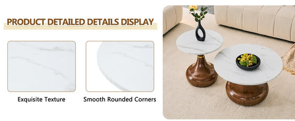 English Elm Affordable Gourd Shaped Nesting Coffee Table Set with MDF Top and Gold Accent Base Walnut, White W1151P458848