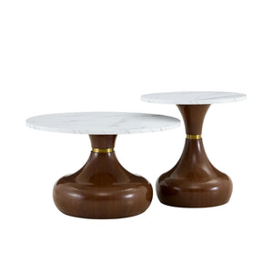English Elm Affordable Gourd Shaped Nesting Coffee Table Set with MDF Top and Gold Accent Base Walnut, White W1151P458848