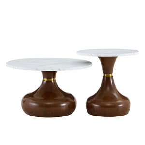 English Elm Affordable Gourd Shaped Nesting Coffee Table Set with MDF Top and Gold Accent Base Walnut, White W1151P458848