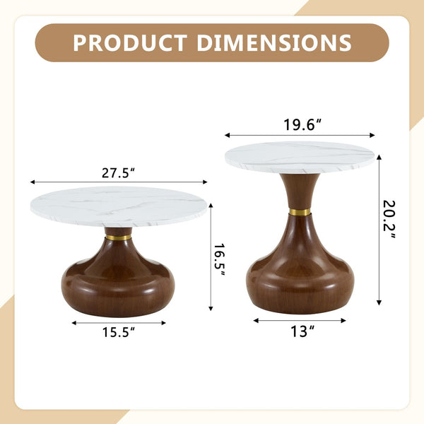 English Elm Affordable Gourd Shaped Nesting Coffee Table Set with MDF Top and Gold Accent Base Walnut, White W1151P458848