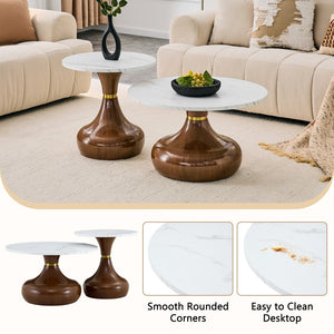 English Elm Affordable Gourd Shaped Nesting Coffee Table Set with MDF Top and Gold Accent Base Walnut, White W1151P458848