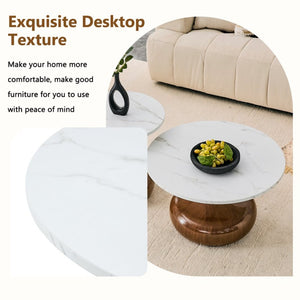 English Elm Affordable Gourd Shaped Nesting Coffee Table Set with MDF Top and Gold Accent Base Walnut, White W1151P458848