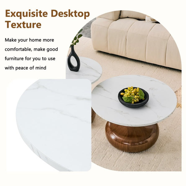 English Elm Affordable Gourd Shaped Nesting Coffee Table Set with MDF Top and Gold Accent Base Walnut, White W1151P458848