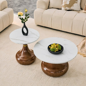 English Elm Affordable Gourd Shaped Nesting Coffee Table Set with MDF Top and Gold Accent Base Walnut, White W1151P458848