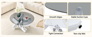 English Elm Artistic Round Coffee Table Smoked Glass Top Cross Base Mid Century Living Room Gray/White W1151P462912