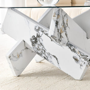 English Elm Artistic Round Coffee Table Smoked Glass Top Cross Base Mid Century Living Room Gray/White W1151P462912