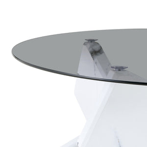 English Elm Artistic Round Coffee Table Smoked Glass Top Cross Base Mid Century Living Room Gray/White W1151P462912