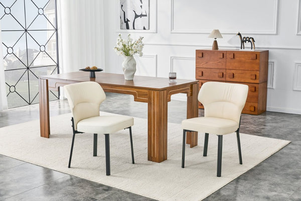 English Elm White PU Leather Pleated Back Dining Chairs with Matte Black Legs Set of 2 W1151P463587