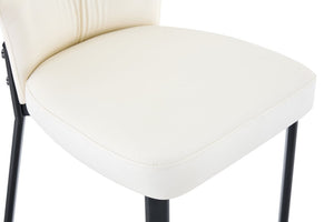 English Elm White PU Leather Pleated Back Dining Chairs with Matte Black Legs Set of 2 W1151P463587