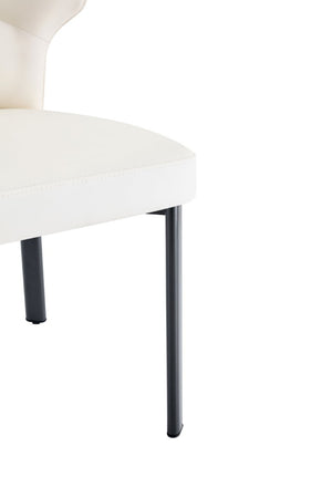 English Elm White PU Leather Pleated Back Dining Chairs with Matte Black Legs Set of 2 W1151P463587
