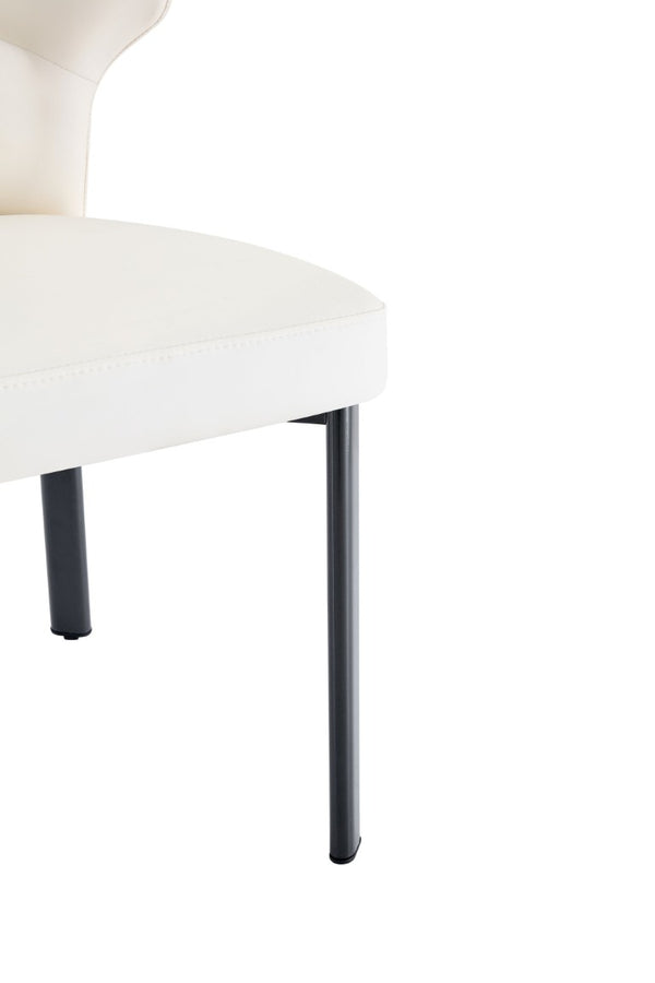 English Elm White PU Leather Pleated Back Dining Chairs with Matte Black Legs Set of 2 W1151P463587
