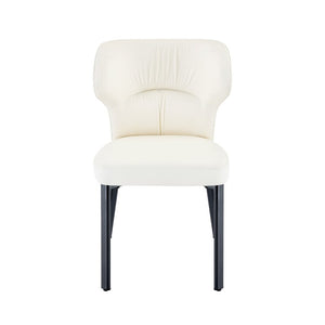 English Elm White PU Leather Pleated Back Dining Chairs with Matte Black Legs Set of 2 W1151P463587