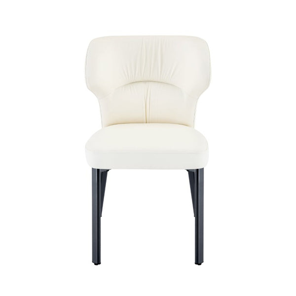 English Elm White PU Leather Pleated Back Dining Chairs with Matte Black Legs Set of 2 W1151P463587