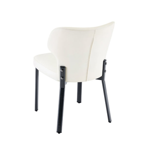 English Elm White PU Leather Pleated Back Dining Chairs with Matte Black Legs Set of 2 W1151P463587