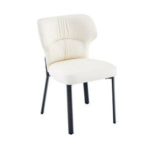 English Elm White PU Leather Pleated Back Dining Chairs with Matte Black Legs Set of 2 W1151P463587