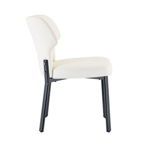 English Elm White PU Leather Pleated Back Dining Chairs with Matte Black Legs Set of 2 W1151P463587