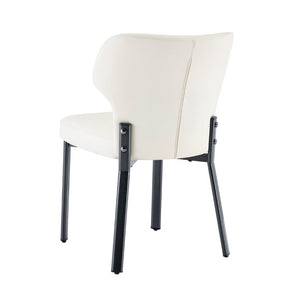 English Elm White PU Leather Pleated Back Dining Chairs with Matte Black Legs Set of 2 W1151P463587