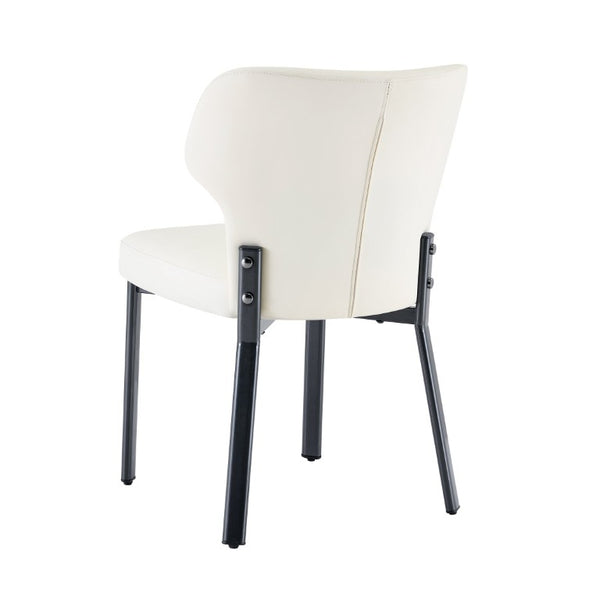 English Elm White PU Leather Pleated Back Dining Chairs with Matte Black Legs Set of 2 W1151P463587