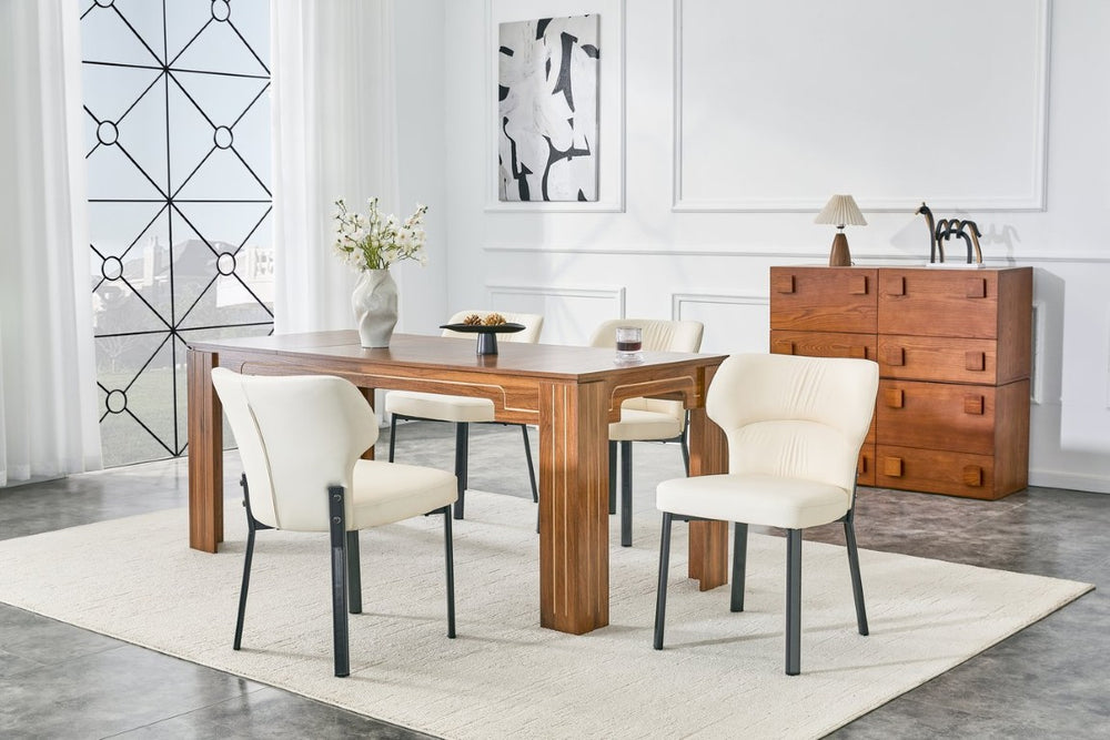 English Elm White PU Leather Pleated Back Dining Chairs with Matte Black Legs Set of 2 W1151P463587