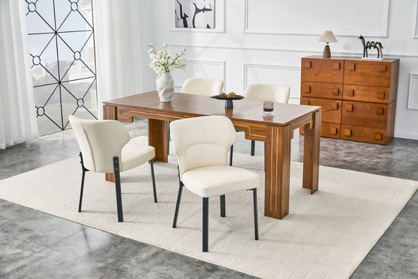 English Elm White PU Leather Pleated Back Dining Chairs with Matte Black Legs Set of 2 W1151P463587