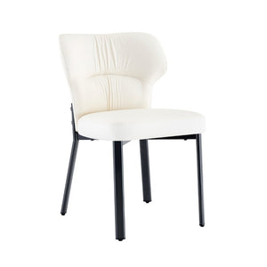 English Elm White PU Leather Pleated Back Dining Chairs with Matte Black Legs Set of 2 W1151P463587