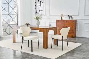 English Elm White PU Leather Pleated Back Dining Chairs with Matte Black Legs Set of 2 W1151P463587