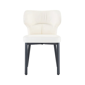 English Elm White PU Leather Pleated Back Dining Chairs with Matte Black Legs Set of 2 W1151P463587
