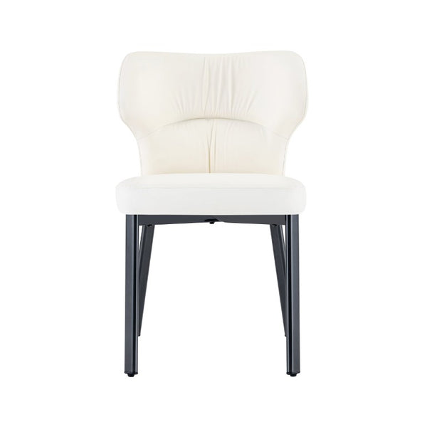 English Elm White PU Leather Pleated Back Dining Chairs with Matte Black Legs Set of 2 W1151P463587
