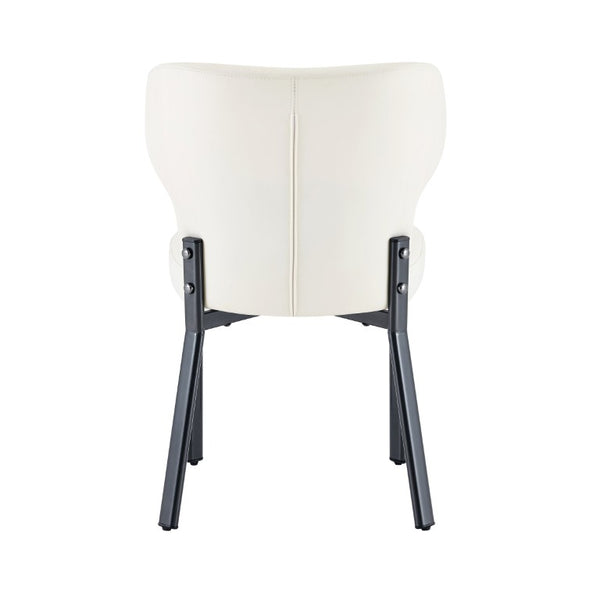 English Elm White PU Leather Pleated Back Dining Chairs with Matte Black Legs Set of 2 W1151P463587