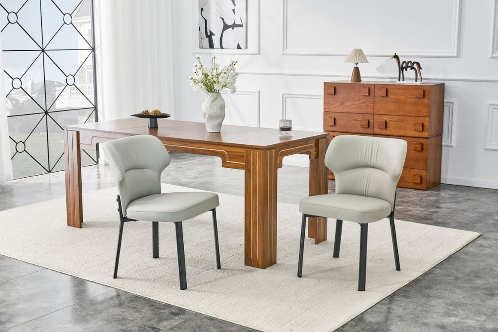 English Elm Light Gray PU Leather Pleated Back Dining Chairs with Matte Black Legs Set of 2 W1151P463588