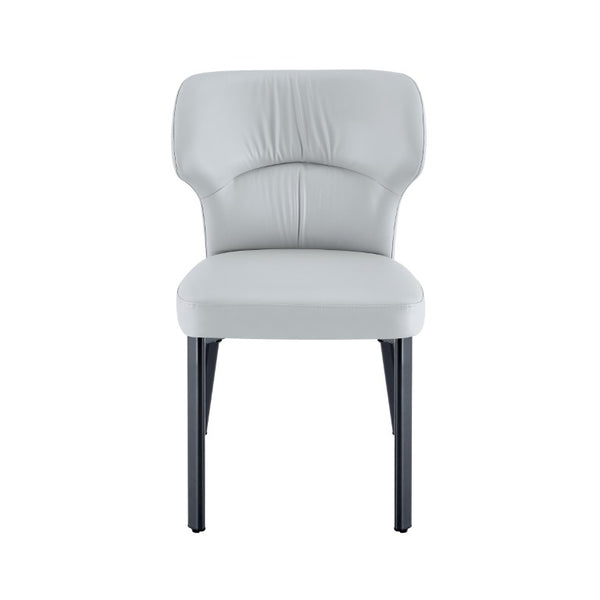 English Elm Light Gray PU Leather Pleated Back Dining Chairs with Matte Black Legs Set of 2 W1151P463588