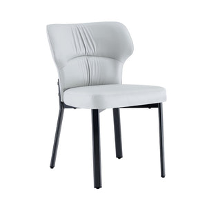 English Elm Light Gray PU Leather Pleated Back Dining Chairs with Matte Black Legs Set of 2 W1151P463588