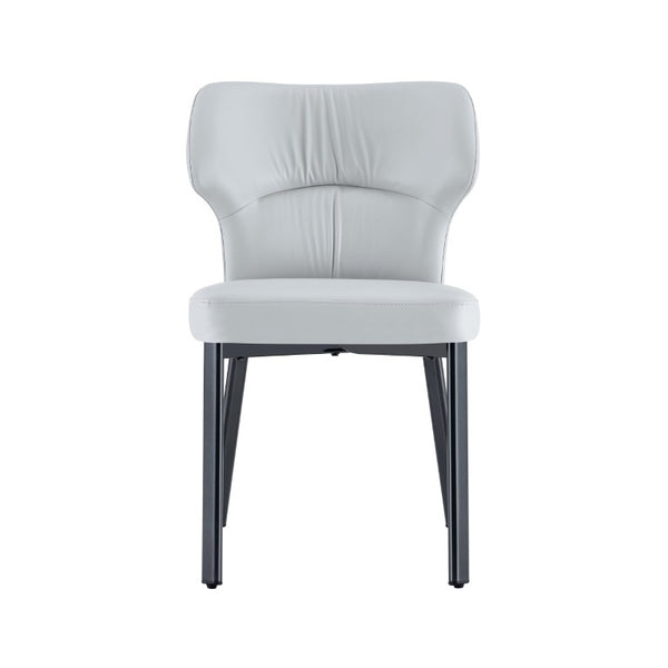 English Elm Light Gray PU Leather Pleated Back Dining Chairs with Matte Black Legs Set of 2 W1151P463588