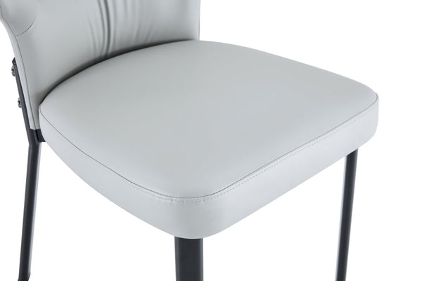 English Elm Light Gray PU Leather Pleated Back Dining Chairs with Matte Black Legs Set of 2 W1151P463588