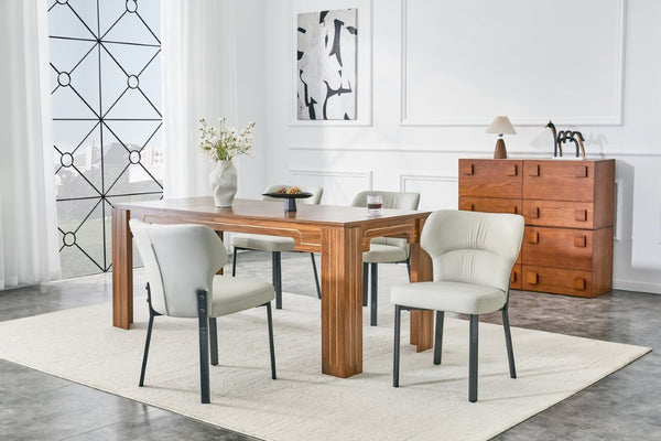 English Elm Light Gray PU Leather Pleated Back Dining Chairs with Matte Black Legs Set of 2 W1151P463588