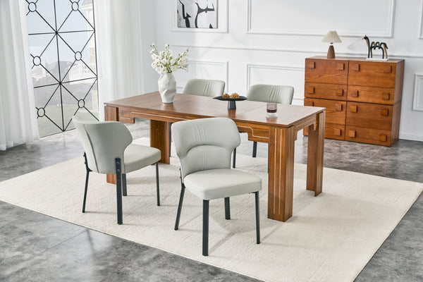 English Elm Light Gray PU Leather Pleated Back Dining Chairs with Matte Black Legs Set of 2 W1151P463588
