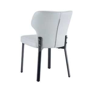 English Elm Light Gray PU Leather Pleated Back Dining Chairs with Matte Black Legs Set of 2 W1151P463588