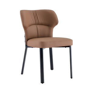 English Elm Brown PU Leather Pleated Dining Chairs Set of 2 with Matte Metal Legs Modern Luxe Black+Brown W1151P463589