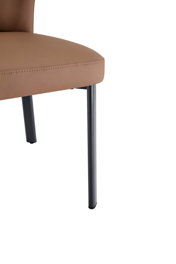 English Elm Brown PU Leather Pleated Dining Chairs Set of 2 with Matte Metal Legs Modern Luxe Black+Brown W1151P463589