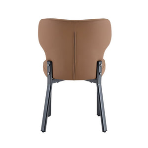 English Elm Brown PU Leather Pleated Dining Chairs Set of 2 with Matte Metal Legs Modern Luxe Black+Brown W1151P463589