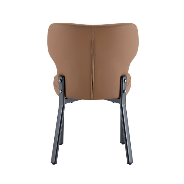English Elm Brown PU Leather Pleated Dining Chairs Set of 2 with Matte Metal Legs Modern Luxe Black+Brown W1151P463589